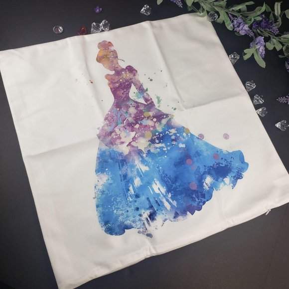 Princess Cinderella Blue Silhouette Mouse Themed Home Decorative Pillowcase - Picture 5 of 13